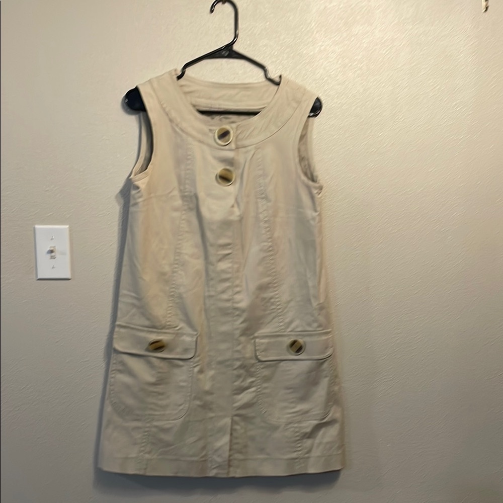 Zara Beige Sleeveless Dress with Button Accents